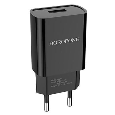 Адаптер Сетевой с кабелем Borofone BA20A Sharp USB 2,1A/10W (USB/Lightning) (black)