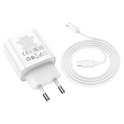 Адаптер Сетевой с кабелем Hoco C80A Plus Rapido PD USB/Type-C 20W (Type-C/Type-C) (white)