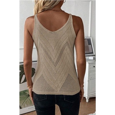 Parchment Chevron Pointelle Knit Spaghetti Straps Sweater Vest