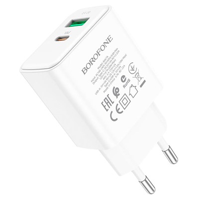 Адаптер Сетевой Borofone BA67A PD QC3.0 USB 3A/20W (white)