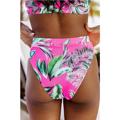 Rose Tropical Print Textured Bikini Bottoms