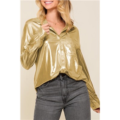 Gold Metallic Luster Chest Pocket Shirt