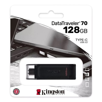 Флэш накопитель USB 128 Гб Kingston DataTraveler 70 Type-C 3.0 (black)