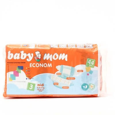 Подгузники для детей «Baby Mom» Econom 3, (4-9 кг), 44 шт