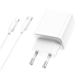 Адаптер Сетевой с кабелем Borofone BA67A PD QC3.0 USB/Type-C 3A/20W (Lightning/Type-C) (white)