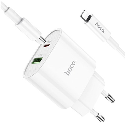 Адаптер Сетевой с кабелем Hoco C95A PD QC3.0 USB/Type-C 3A/20W (Type-C/Lightning) (white)