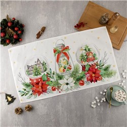 Новый год. Полотенце "Этель" Christmas red flowers 40х73 см, 100% хл, саржа 190 гр/м2