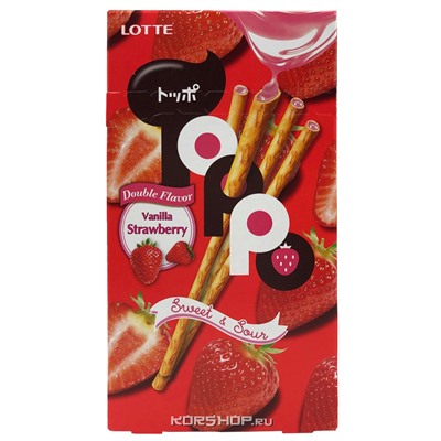 Бисквитные палочки с клубничной начинкой Toppo Thai Lotte, Таиланд, 40 г Акция