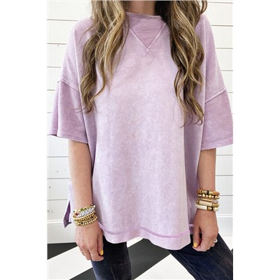 Orchid Petal Mineral Wash Exposed Seam Drop Shoulder Oversized Tee