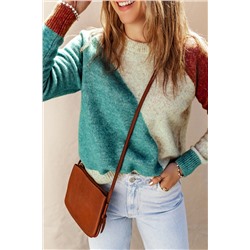 Multicolor Colorblock Ribbed Trim Round Neck Sweater