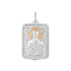 Подвеска-икона из родированного серебра с золочением - Ангел Хранитель