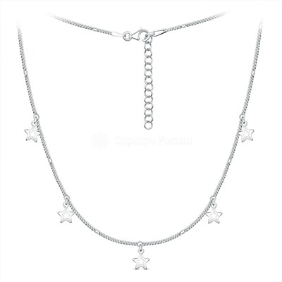 Цепь панцирная из серебра родированная с алмазной огранкой - Звёзды, 40 см 030003R040L40