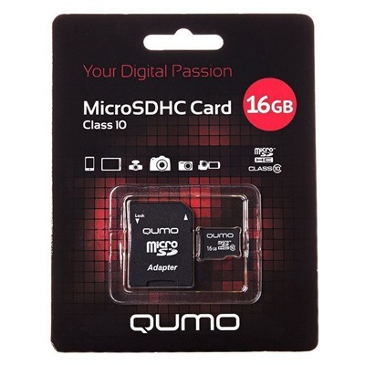 Карта флэш-памяти MicroSD 16 Гб Qumo +SD адаптер (class 10)