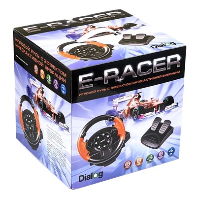 Игровой руль Dialog GW-125VR E-Racer - эф.вибрации, 2 педали, рычаг ПП, PC USB (black)