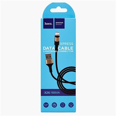 Кабель USB - Apple lightning Hoco X26 Xpress  100см 2,4A  (black/gold)