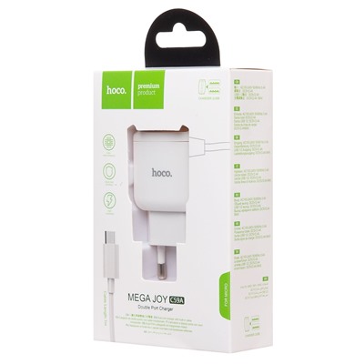 Адаптер Сетевой с кабелем Hoco C59A Mega Joy 2USB 2,4A/10W (USB/Micro USB) (white)