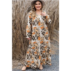 Multicolour Boho Flower Print Maxi Plus Size Dress