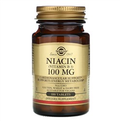 Solgar, Ниацин (витамин В3), 100 мг, 100 таблеток