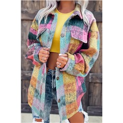 Multicolor Brushed Plaid Pocketed Oversize Shacket