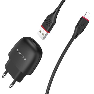 Адаптер Сетевой с кабелем Borofone BA49A Vast USB 2,1A/10W (USB/Lightning) (black)