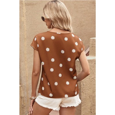 Chestnut Daisy Print Short Sleeve Top