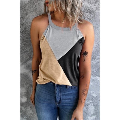 Light French Beige Geometric Color Block Sleeveless Top