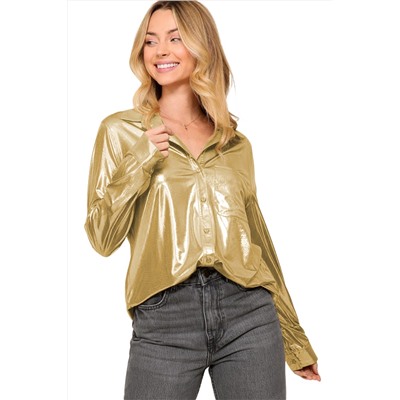 Gold Metallic Luster Chest Pocket Shirt