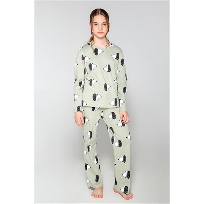 Пижама для девочки КБ 2790 темно-оливковый, собачки
