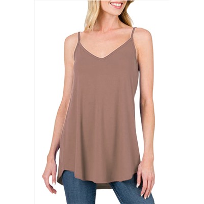 Clay Spaghetti Strap V-Neck Flowy Tunic Tank Top