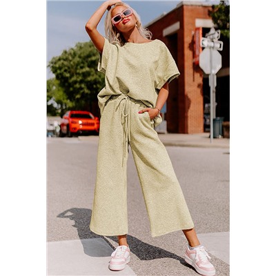 Apricot Textured Loose Fit T Shirt and Drawstring Pants Set