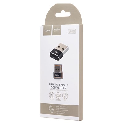 Переходник USB - Type-C Hoco UA6 USB to Type-C converter (black)