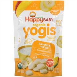 Happy Family Organics, Yogis, органические снеки из сублимированного йогурта с фруктами, банан и манго, 28 г