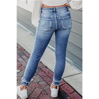 Light Blue Distressed Frayed Ankle Skinny Jeans