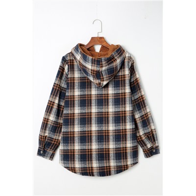 Plaid Pattern Sherpa Lined Hooded Shacket