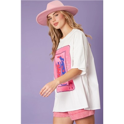 White Cowgirl Boots Card Western Graphic T Shirt