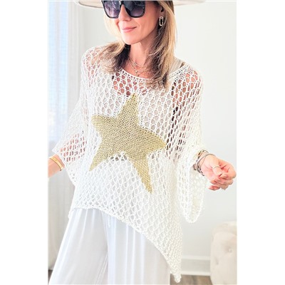 White Star Graphic Crochet Knitted Summer Sweater Top