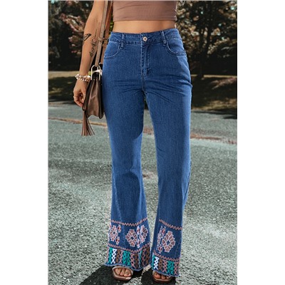 Ashleigh Blue Geometric Embroidered Raw Hem Flared Jeans