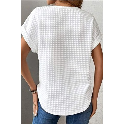 White Checkered Textured Bat Sleeve T Shirt