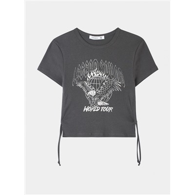 Укороченная футболка со шнуровкой по бокам и принтом «rock» Темно-серый