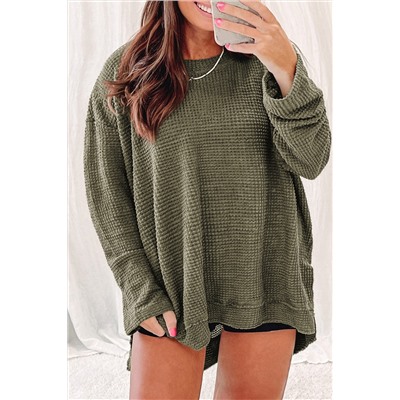 Moss Green Plus Size Textured Knit Long Sleeve Top