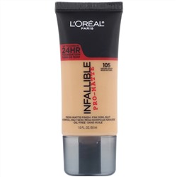 L'Oreal, Тональная основа Infallible Pro-Matte, оттенок натуральный бежевый 105, 30 мл