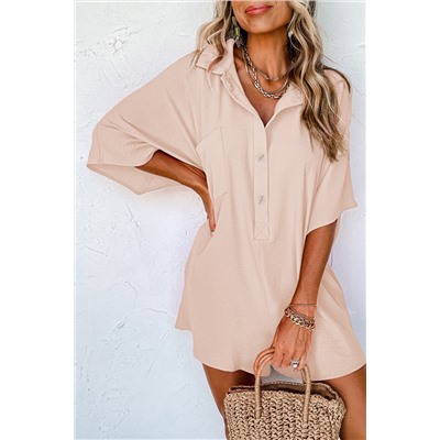 Apricot Half Button Collared Loose Romper