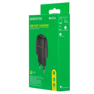 Адаптер Сетевой Borofone BA49A Vast USB 2,1A/10W (black)