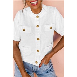 White Gold Buttons Textured Sweater T Shirt