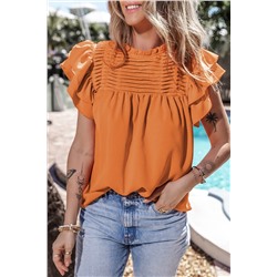 Grapefruit Orange Smocked Ruffle Sleeve Blouse