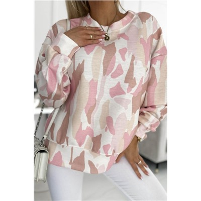 Pink Geometric Print Crewneck Pullover Sweatshirt