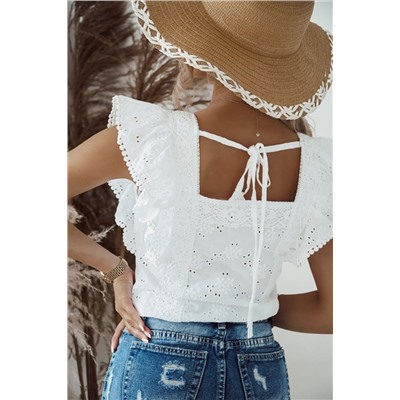 White Square Neck Ruffle Sleeve Blouse