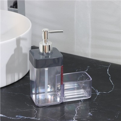Дозатор для мыла с подставкой, 15,5×7,3×19 см, цвет прозрачный/серый