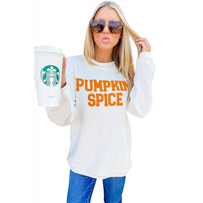 Белый пуловер с надписью: PUMPKIN SPICE