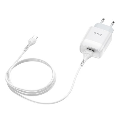 Адаптер Сетевой с кабелем Hoco C72A Glorious USB 2,1A/10W (USB/Type-C) (white)